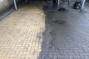 Car park being jet washed